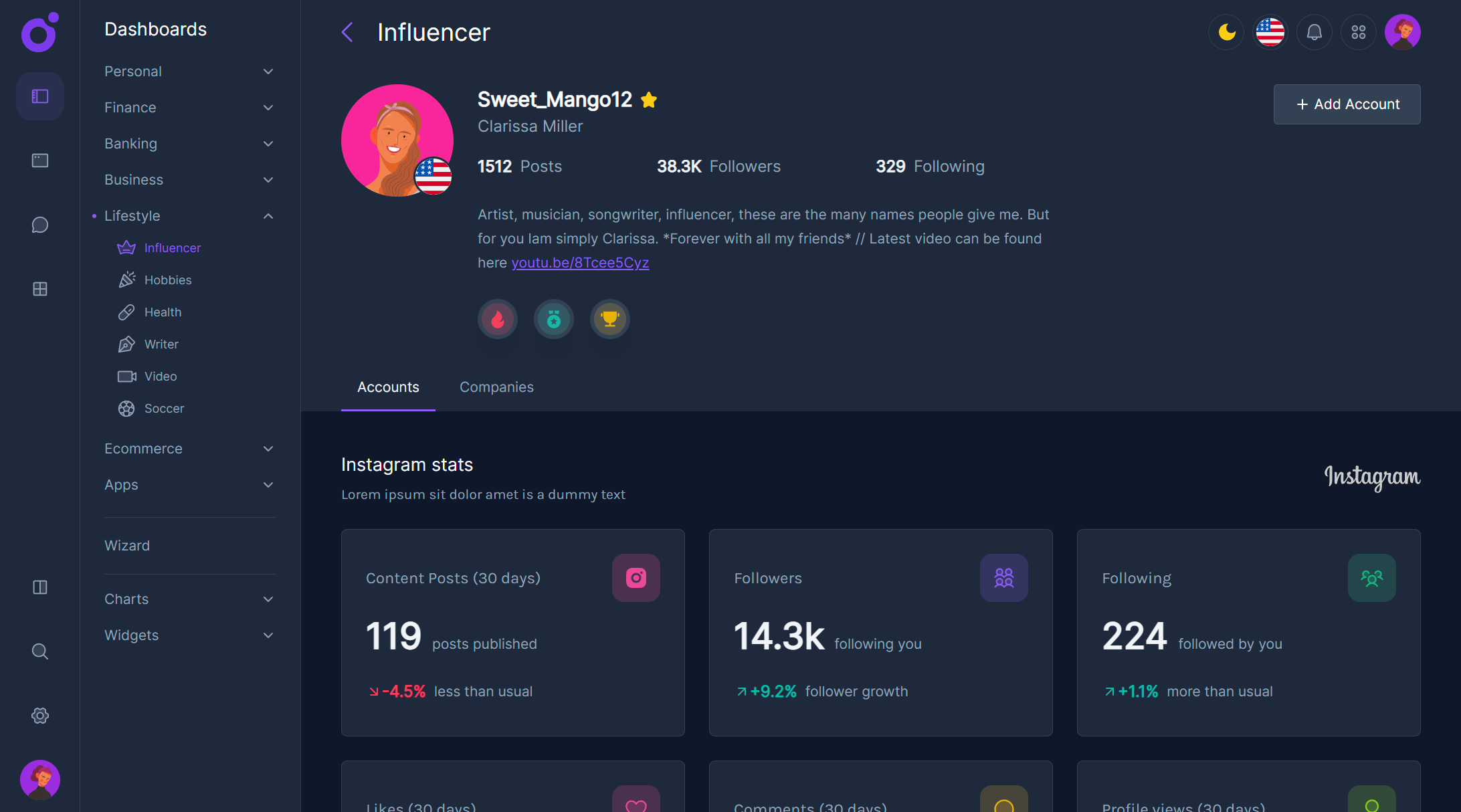 Tairo - Influencer dashboard