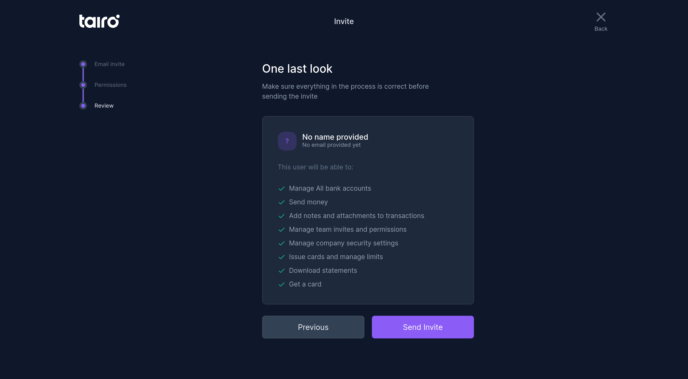 Tairo - Invite - Step 3